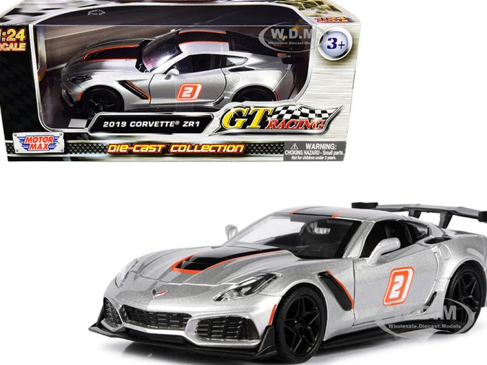 2019 Chevrolet Corvette ZR1 #2 Silver Black Orange Stripes GT Racing Series 1/24 Diecast Model Car Motormax 73785