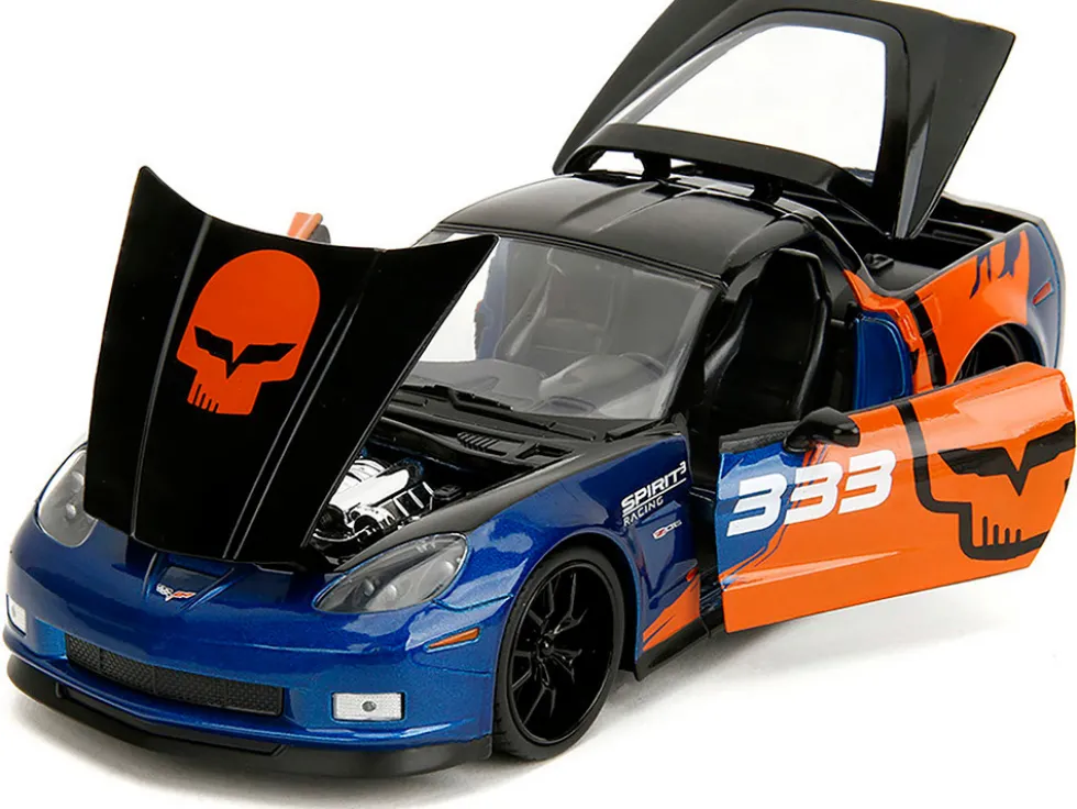 2006 Chevrolet Corvette Z06 #333 "Spirit Racing" Blue Metallic and Orange with Black Hood and Top "Bigtime Muscle" Series 1/24 Diecast Model Car by Jada