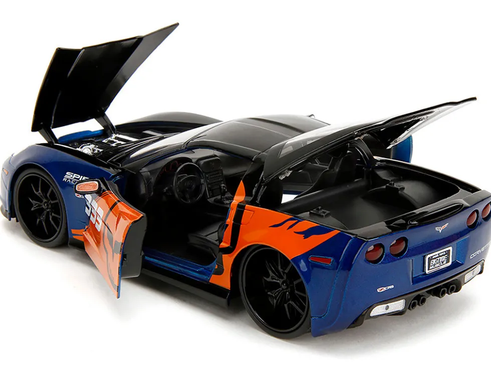 2006 Chevrolet Corvette Z06 #333 "Spirit Racing" Blue Metallic and Orange with Black Hood and Top "Bigtime Muscle" Series 1/24 Diecast Model Car by Jada