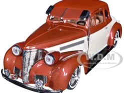 1939 Chevrolet Coupe Lowrider Beige Brown Metallic Get Low Series 1/24 Diecast Model Car Motormax 79028