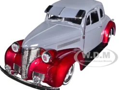 1939 Chevrolet Coupe Lowrider Gray Red Metallic Get Low Series 1/24 Diecast Model Car Motormax 79028