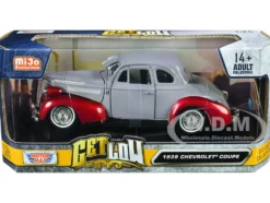 1939 Chevrolet Coupe Lowrider Gray Red Metallic Get Low Series 1/24 Diecast Model Car Motormax 79028
