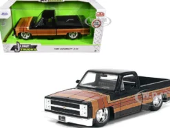 1985 Chevrolet C-10 Pickup Truck Black with Stripes and GM Rally Wheels "Just Trucks" Series 1/24 Diecast Model Car by Jada