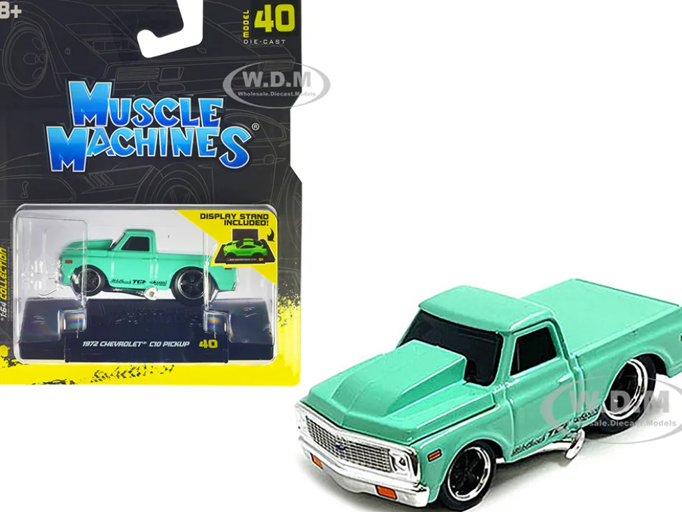 1972 Chevrolet C10 Pickup Truck Light Green 1/64 Diecast Model Car Muscle Machines 15580GRN