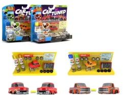 1987 Chevrolet C10 Pickup Truck Orange and 1956 Chevrolet Nomad Red "Custom Shop" 2 Car Set Diecast Model Cars by CarTuned