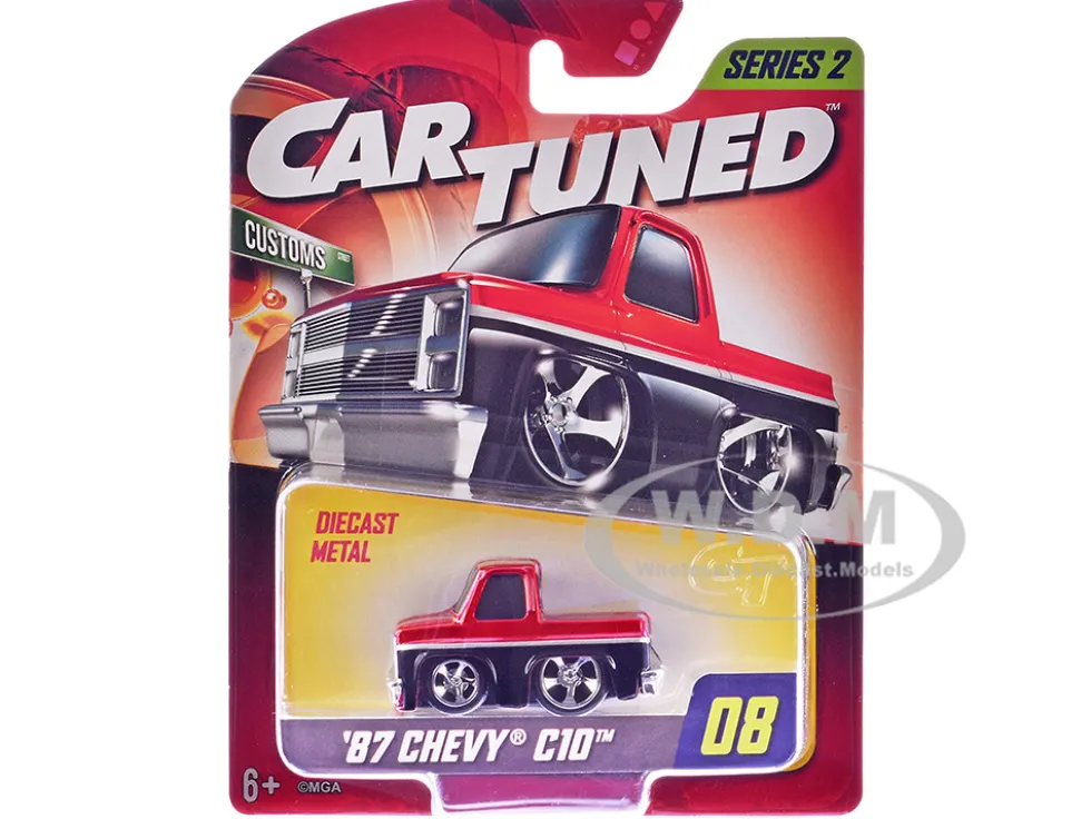 1987 Chevrolet C10 Pickup Truck Red Metallic and Black "Customs" Series 2 Diecast Model Car by CarTuned