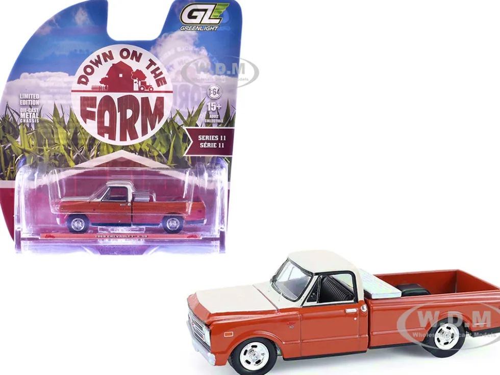 1968 Chevrolet C-10 Pickup Truck with Toolbox Orange and Beige "Down on the Farm" Series 11 1/64 Diecast Model by Greenlight