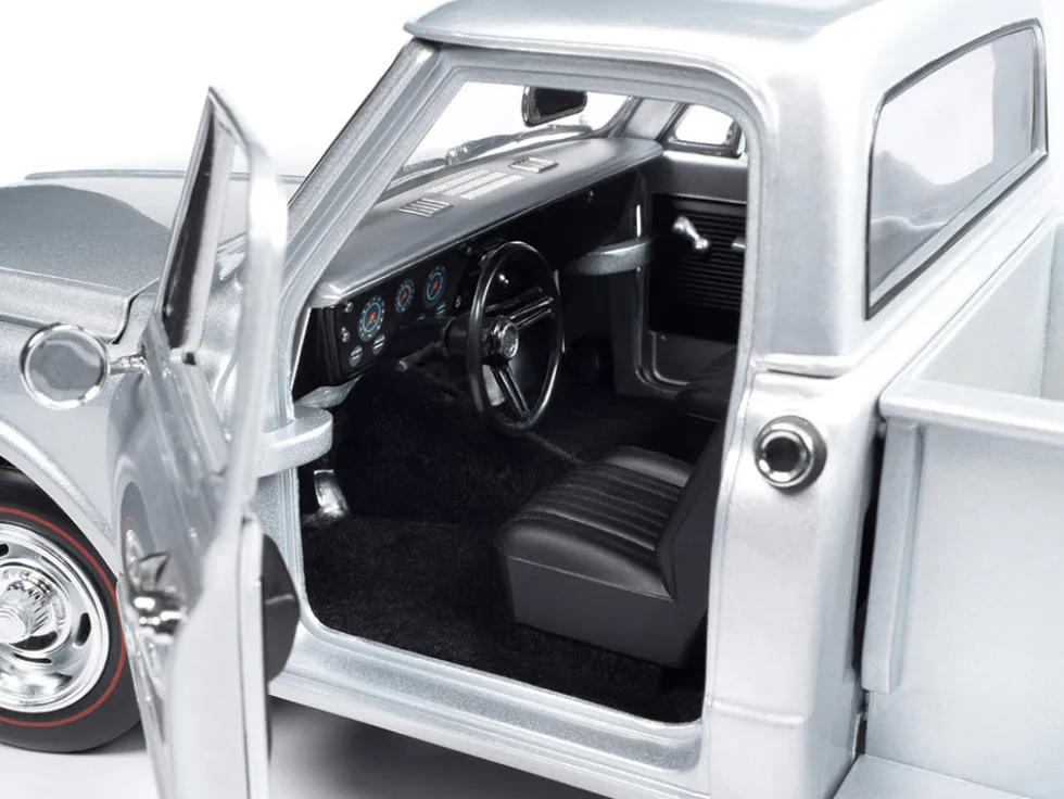 1968 Chevrolet C10 Stepside Pickup Truck Silver Metallic 1/18 Diecast Model Car by Auto World