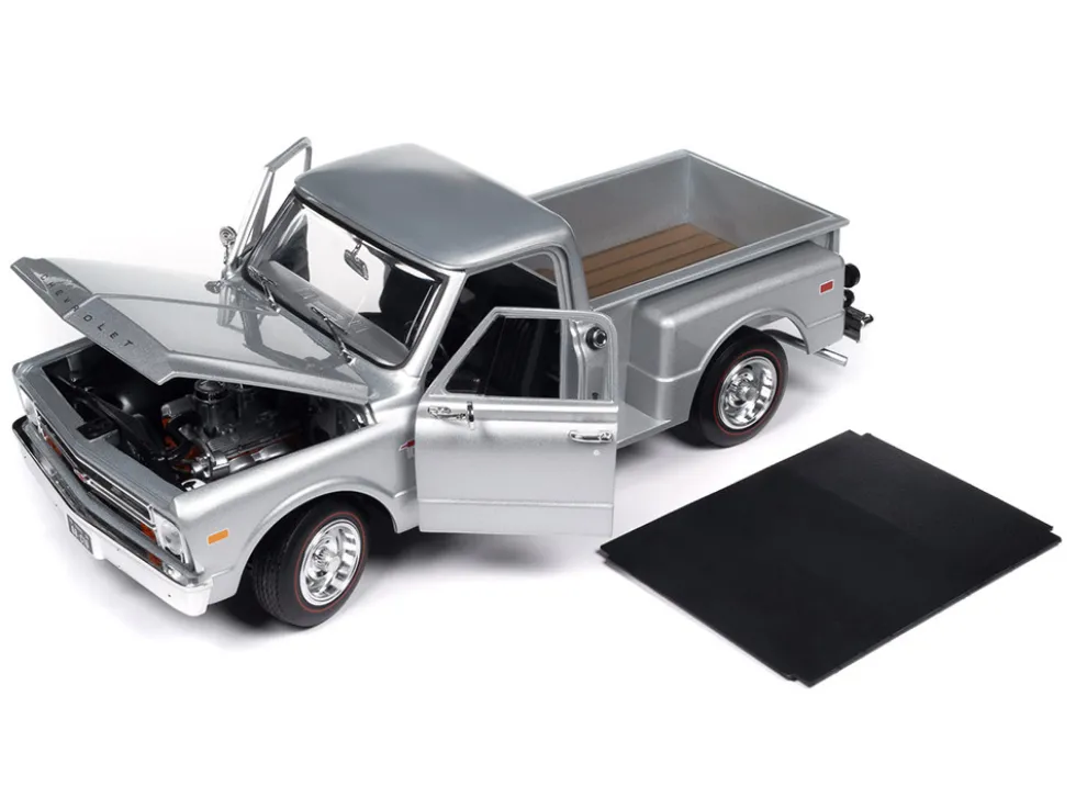 1968 Chevrolet C10 Stepside Pickup Truck Silver Metallic 1/18 Diecast Model Car by Auto World