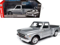 1968 Chevrolet C10 Stepside Pickup Truck Silver Metallic 1/18 Diecast Model Car by Auto World