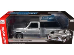 1968 Chevrolet C10 Stepside Pickup Truck Silver Metallic 1/18 Diecast Model Car by Auto World