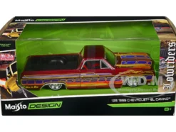1965 Chevrolet El Camino Lowrider Candy Red Metallic with Graphics Lowriders Series 1/25 Diecast Model Car Maisto 32543CRD