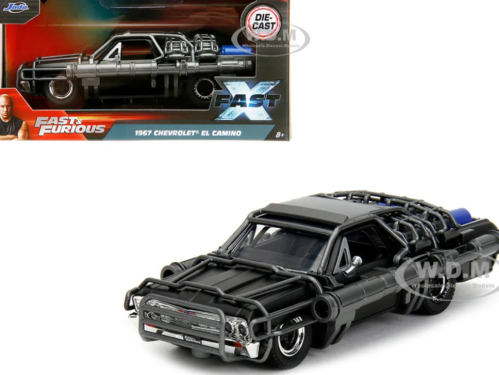 1967 Chevrolet El Camino with Cannons Matt Black Fast X 2023 Movie Fast & Furious Series 1/32 Diecast Model Car Jada 34733