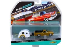 1967 Chevrolet El Camino with Traveler Trailer Gold Tow & Go 1/64 Diecast Model Maisto 15368-D