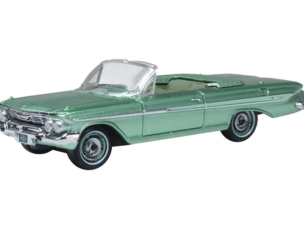 1961 Chevrolet Impala Convertible Arbor Green Metallic with Green Interior 1/87 (HO) Scale Diecast Model Car by Oxford Diecast