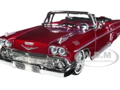 1958 Chevrolet Impala Convertible Lowrider Dark Red Metallic Red Interior Get Low Series 1/24 Diecast Model Car Motormax 79025