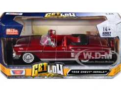 1958 Chevrolet Impala Convertible Lowrider Dark Red Metallic Red Interior Get Low Series 1/24 Diecast Model Car Motormax 79025