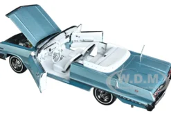 1963 Chevrolet Impala Convertible Light Blue Metallic with White Interior NEX Models 1/24 Diecast Model Car Welly 22434W-BL