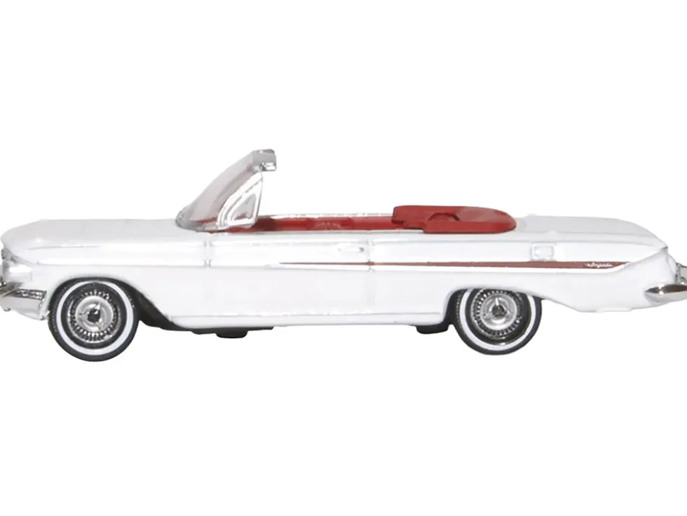 1961 Chevrolet Impala Convertible Ermine White with Roman Red Interior 1/87 (HO) Scale Diecast Model Car by Oxford Diecast