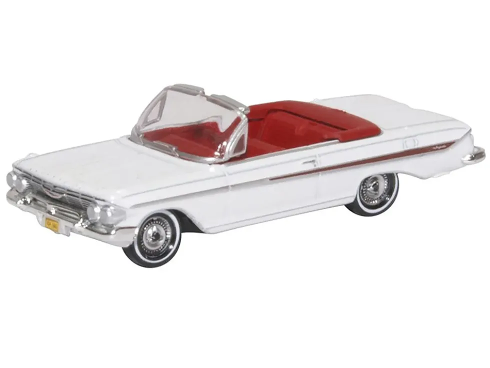 1961 Chevrolet Impala Convertible Ermine White with Roman Red Interior 1/87 (HO) Scale Diecast Model Car by Oxford Diecast