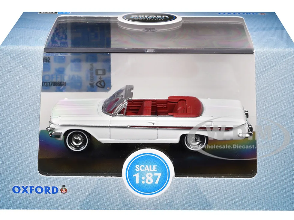 1961 Chevrolet Impala Convertible Ermine White with Roman Red Interior 1/87 (HO) Scale Diecast Model Car by Oxford Diecast