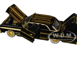 1964 Chevrolet Impala Lowrider Black with Gold Graphics and Wheels 
