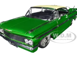 1959 Chevrolet Impala Lowrider Green Metallic with Cream Top and DUB Wire Wheels "Street Low" Series 1/24 Diecast Model Car by Jada