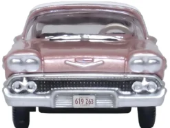 1958 Chevrolet Impala Sport Cay Coral Pink Metallic with White Top 1/87 HO Scale Diecast Model Car Oxford Diecast 87CIS58001