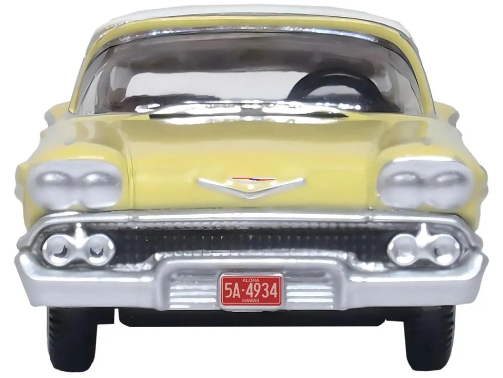 1958 Chevrolet Impala Sport Colonial Cream with Snowcrest White Top 1/87 HO Scale Diecast Model Car Oxford Diecast 87CIS58002