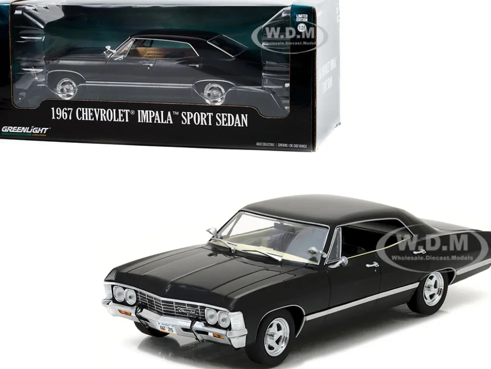 1967 Chevrolet Impala Sport Sedan Tuxedo Black 1/24 Diecast Model Car Greenlight 84035