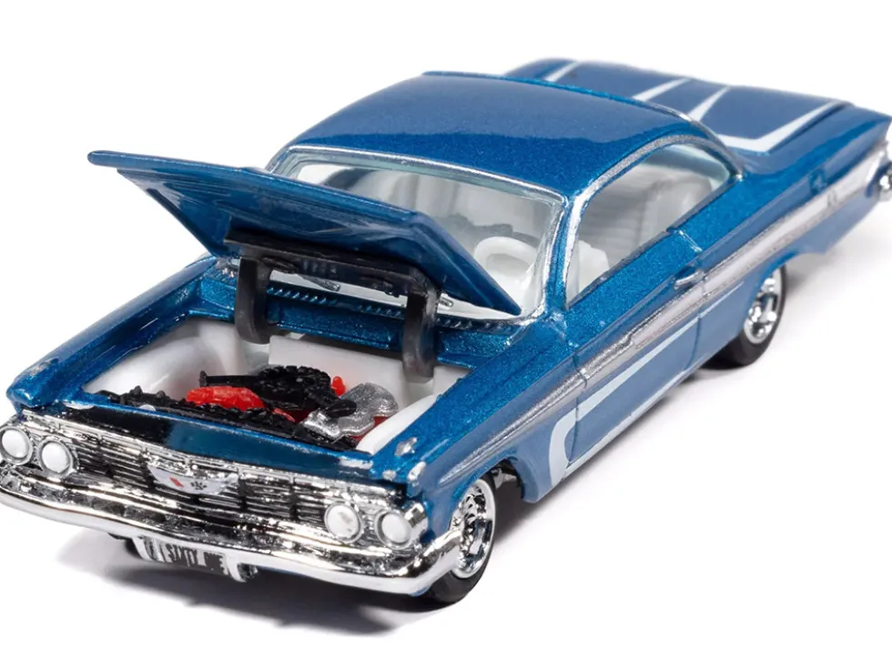 1961 Chevrolet Impala SS 409 Blue Metallic with White Stripes and Interior "Scrapin'" Series 1/64 Diecast Model Car by Johnny Lightning