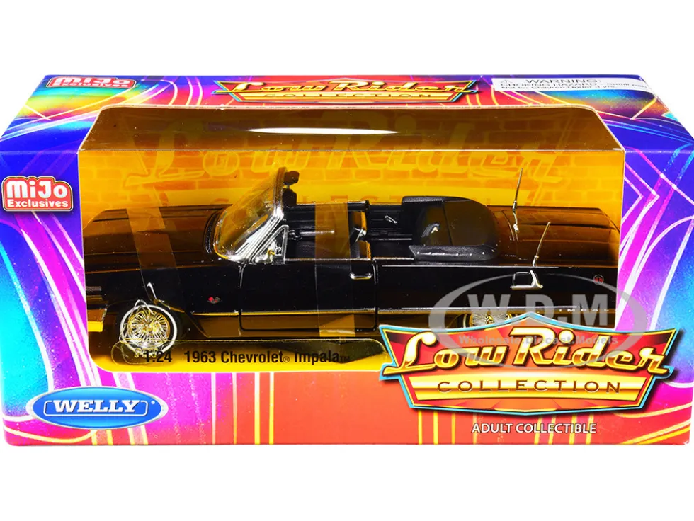 1963 Chevrolet Impala SS Convertible Black Low Rider Collection 1/24 Diecast Model Car Welly 22434
