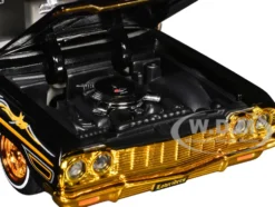 1964 Chevrolet Impala SS Lowrider Black Metallic with Gold Graphics and Gray Interior "Lowriders" "Maisto Design" Series 1/26 Diecast Model Car by Maisto
