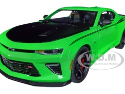 2017 Chevrolet Nickey Camaro SS 1LE Krypton Green with Matt Black Hood Black Stripes 1/18 Diecast Model Car Auto World AMM1276