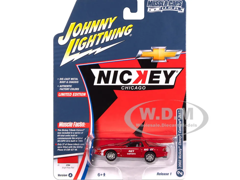 2002 Chevrolet Nickey Camaro ZL1 Bright Rally Red with White Stripes "Muscle Cars USA" Series 1/64 Diecast Model Car by Johnny Lightning
