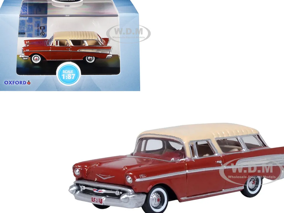 1957 Chevrolet Nomad Adobe Beige with Sierra Gold Top 1/87 (HO) Scale Diecast Model Car by Oxford Diecast