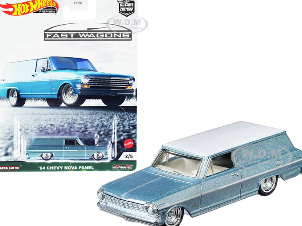 1964 Chevrolet Nova Panel Light Blue Metallic White Top Fast Wagons Series Diecast Model Car Hot Wheels GRJ66