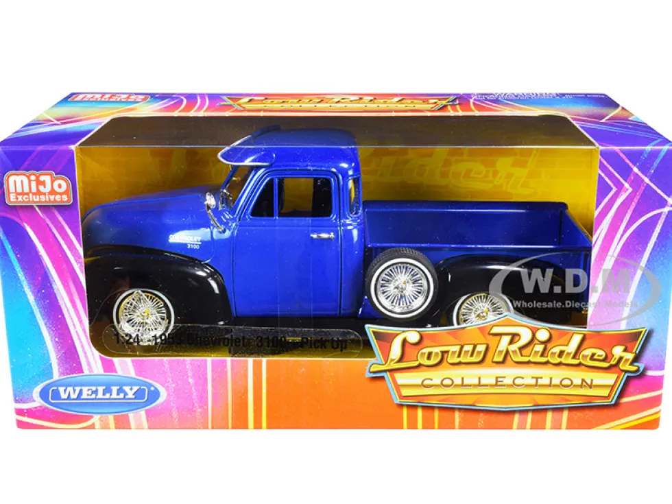 1953 Chevrolet 3100 Pickup Truck Blue Black Low Rider Collection 1/24 Diecast Model Car Welly 22087