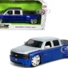 1999 Chevrolet Silverado Dually Pickup Truck Blue Metallic and Silver with Custom KMC Wheels "Just Trucks" Series 1/24 Diecast Model Car by Jada