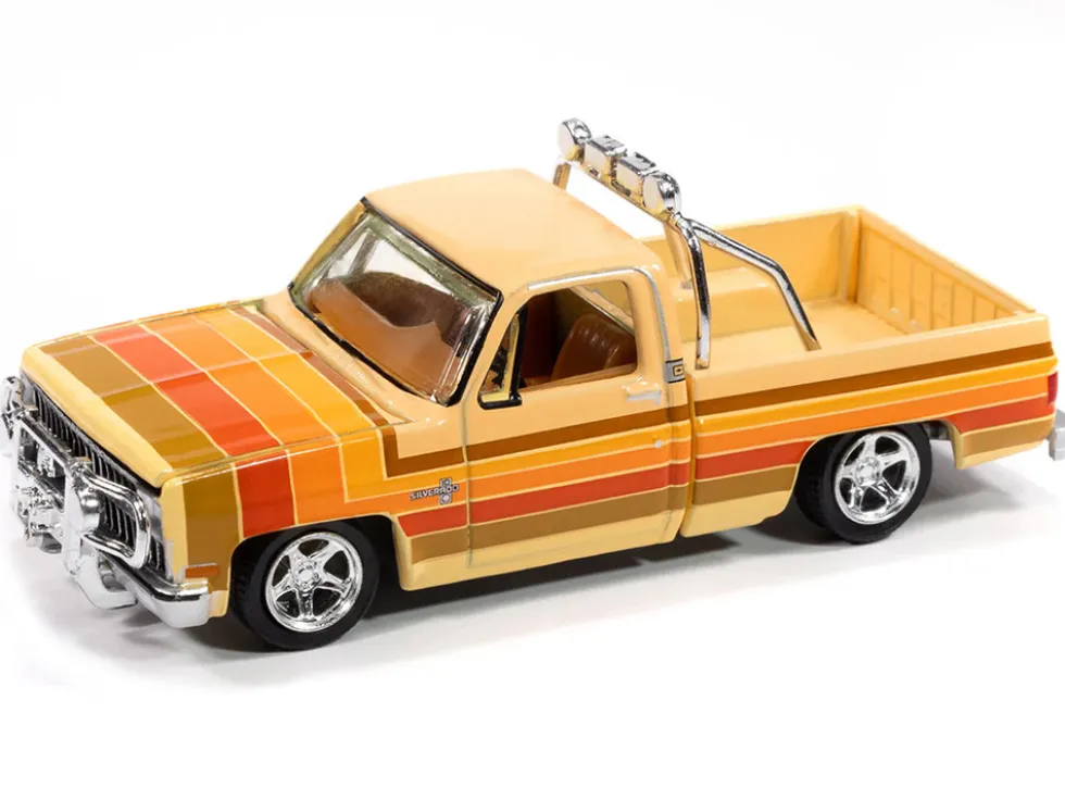 1981 Chevrolet Silverado Fleetside Pickup Truck Cream with Stripes "Hobby Exclusive" Series 1/64 Diecast Model Car by Auto World