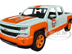 2017 Chevrolet Silverado 1500 LT Z71 Crew Cab Pickup Truck Light Blue with Orange Stripes Gulf Oil Gulf Die Cast Collection 1/27 Diecast Model Car Motormax 79666GULF