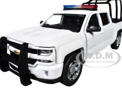 2017 Chevrolet Silverado 1500 LT Z71 Crew Cab Pickup Truck with White with Flashing Light Bar and Front and Rear Lights and Sounds 1/27 Diecast Model Car by Motormax