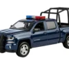2017 Chevrolet Silverado 1500 LT Z71 Crew Cab Pickup Truck with Bed Cage Dark Blue with Flashing Light Bar and Front and Rear Lights and Sounds 1/27 Diecast Model Car by Motormax