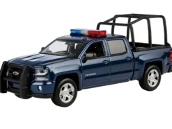 2017 Chevrolet Silverado 1500 LT Z71 Crew Cab Pickup Truck with Bed Cage Dark Blue with Flashing Light Bar and Front and Rear Lights and Sounds 1/27 Diecast Model Car by Motormax