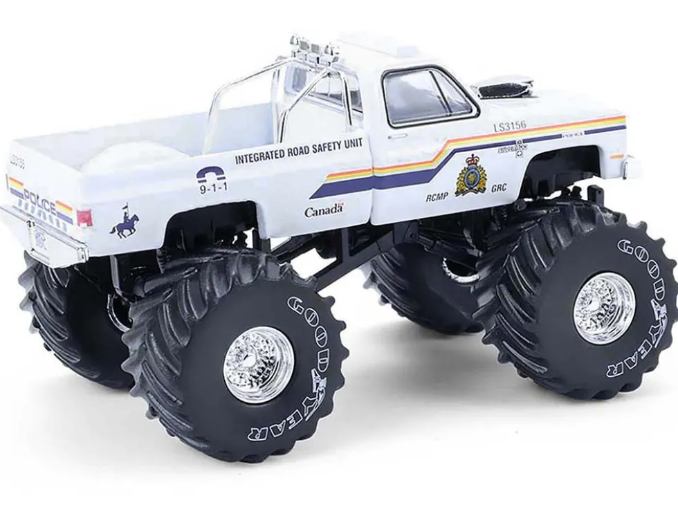 1986 Chevrolet Silverado Monster Truck "Royal Canadian Mounted Police" White with Stripes "Kings of Crunch - Hot Pursuit" Special Edition 1/64 Diecast Model Car by Greenlight