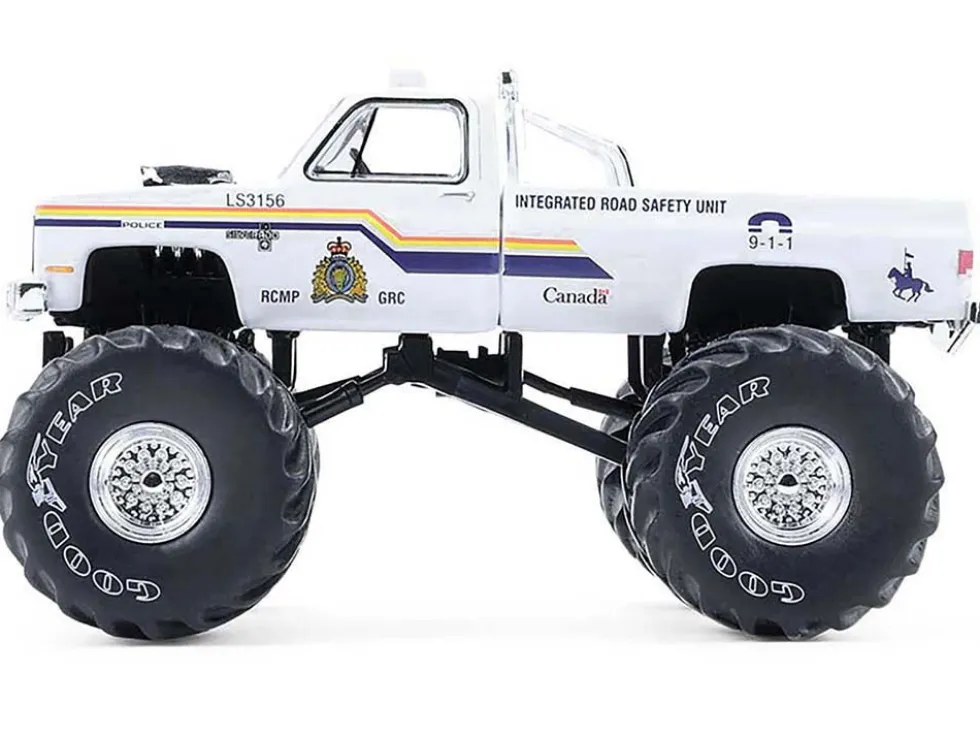 1986 Chevrolet Silverado Monster Truck "Royal Canadian Mounted Police" White with Stripes "Kings of Crunch - Hot Pursuit" Special Edition 1/64 Diecast Model Car by Greenlight