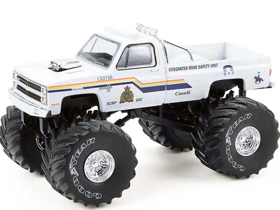 1986 Chevrolet Silverado Monster Truck "Royal Canadian Mounted Police" White with Stripes "Kings of Crunch - Hot Pursuit" Special Edition 1/64 Diecast Model Car by Greenlight