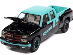 2006 Chevrolet Silverado Pickup Truck "Polaris RZR" Black and Blue "Big Country Collectibles" 2025 Series 1/64 Diecast Model Car by Auto World