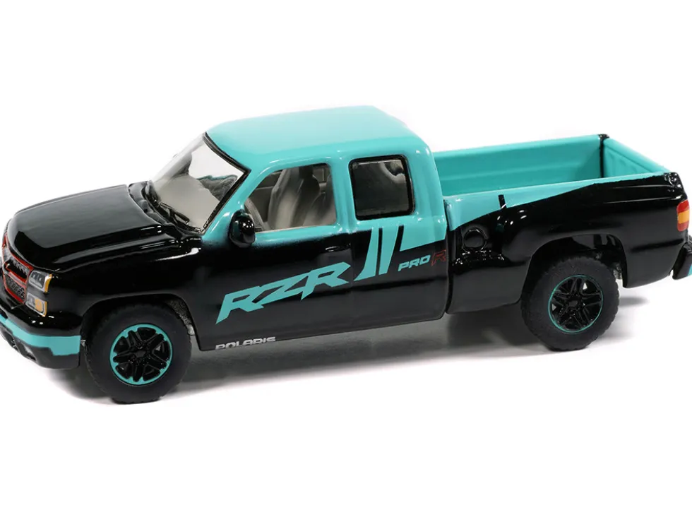 2006 Chevrolet Silverado Pickup Truck "Polaris RZR" Black and Blue "Big Country Collectibles" 2025 Series 1/64 Diecast Model Car by Auto World