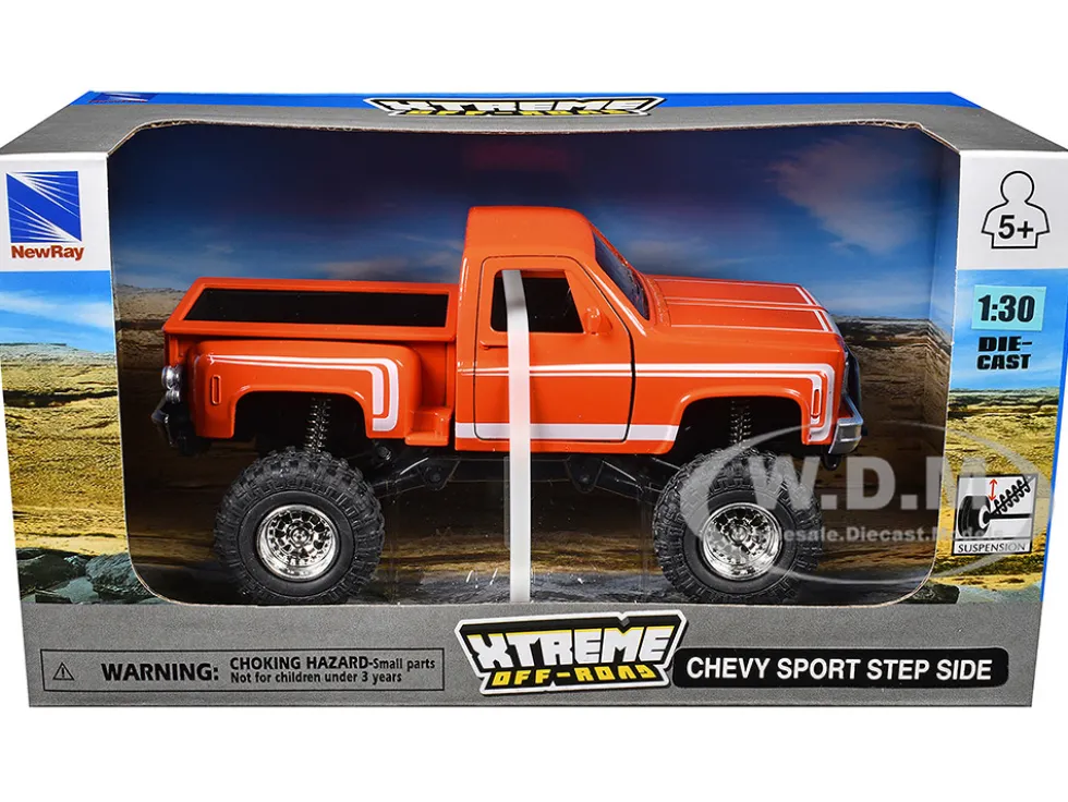 Chevrolet Sport Step Side Pickup Truck Orange with White Graphics "Xtreme Off-Road" Series 1/30 Diecast Model by New Ray